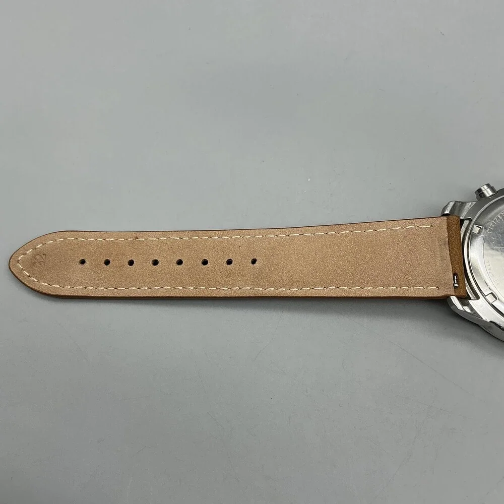 Citizen Eco-Drive Brycen Mens Watch 43mm Silver Tone Brown Leather Chronograph